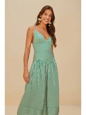 NWOT Farm Rio Stripe Cotton Sleeveless V-Neck Drop-Waist Midi Dress Size XXS